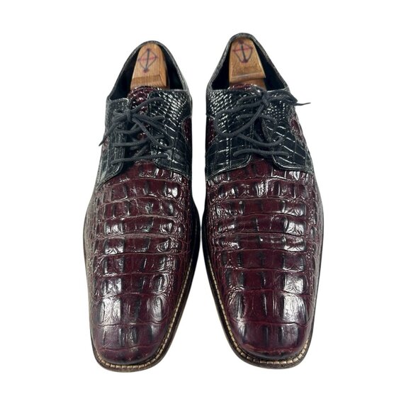 Stacy Adams Vintage Mens Brown Size 13 M Brown Leather Croc Print Dress Shoes - Picture 2 of 9
